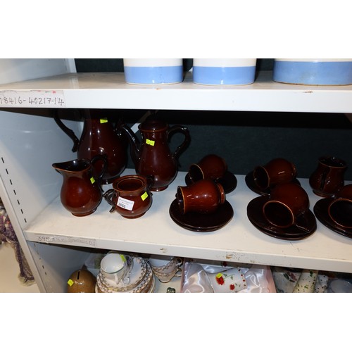 3056 - A plain Brown Boulton pottery coffee set (one shelf)