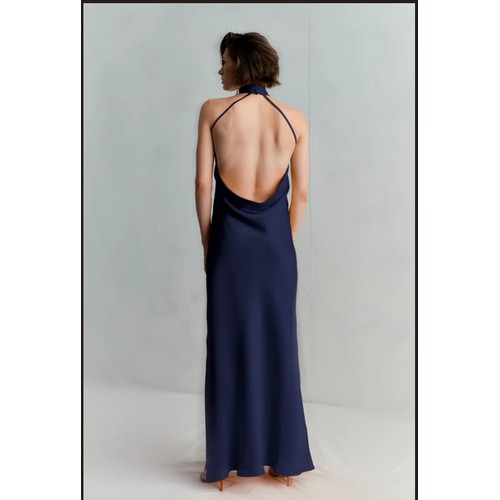 401 - 1 x Rowley Hesselballe Firenze knotted halterneck maxi dress in dark blue RRP £199 (was originally m... 