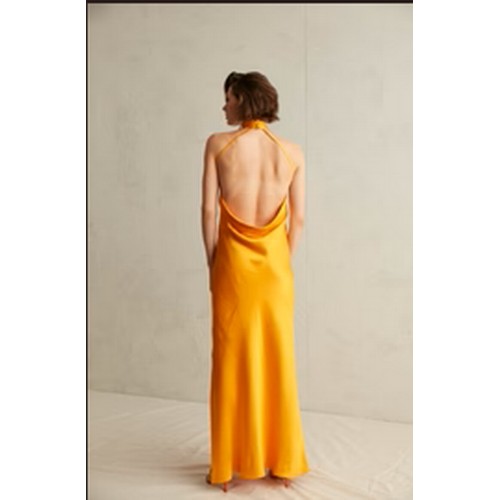 409 - 1 x Rowley Hesselballe Firenze knotted halterneck maxi dress in orange / yellow RRP £199 (was origin... 