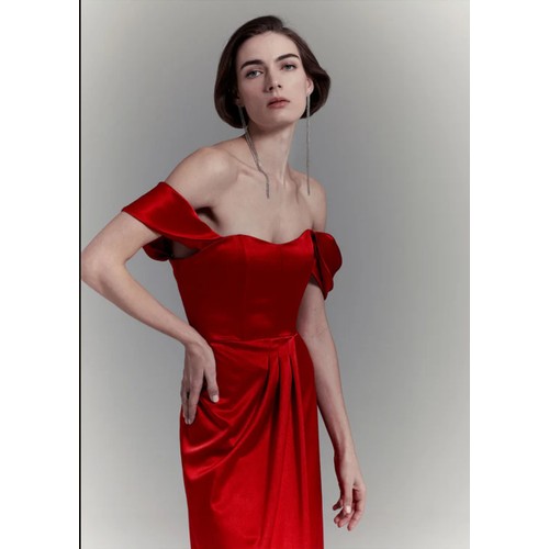 438 - 1 x Rowley Hesselballe Aleda red satin maxi dress RRP £199 (was originally much higher than this) si... 