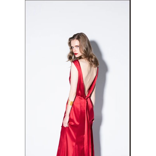 444 - 1 x Rowley Hesselballe Mira red silk evening dress RRP £249 (was originally much higher than this) s... 