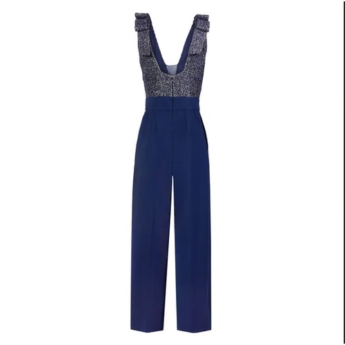 450 - 1 x Rowley Hesselballe Olivia boucle and bow detail wide leg blue jumpsuit  RRP £199 (was originally... 