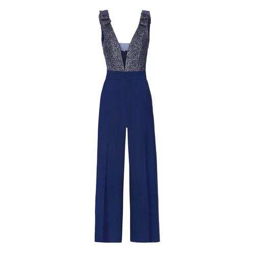 450 - 1 x Rowley Hesselballe Olivia boucle and bow detail wide leg blue jumpsuit  RRP £199 (was originally... 