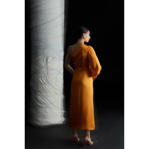 456 - 1 x Rowley Hesselballe Roma one shoulder midi dress in orange / yellow  RRP £179 (was originally muc... 