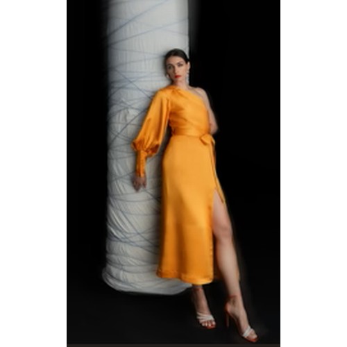 456 - 1 x Rowley Hesselballe Roma one shoulder midi dress in orange / yellow  RRP £179 (was originally muc... 