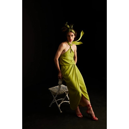 469 - 1 x Rowley Hesselballe Palermo halterneck wrap detail dress in lime RRP £99 (was originally much hig... 