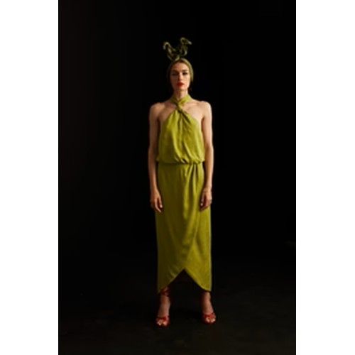 469 - 1 x Rowley Hesselballe Palermo halterneck wrap detail dress in lime RRP £99 (was originally much hig... 