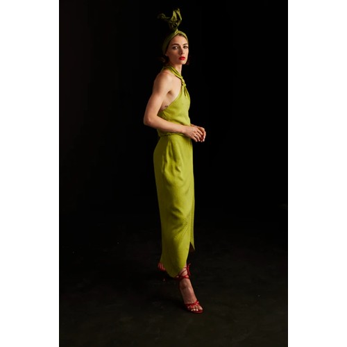 469 - 1 x Rowley Hesselballe Palermo halterneck wrap detail dress in lime RRP £99 (was originally much hig... 