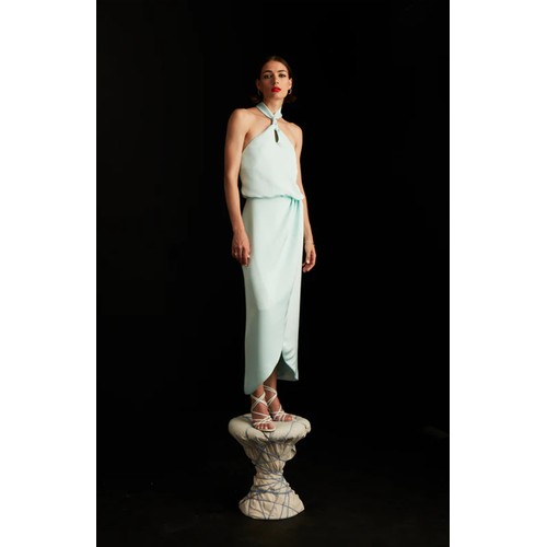 479 - 1 x Rowley Hesselballe Palermo halterneck wrap detail dress in mint RRP £99 (was originally much hig... 