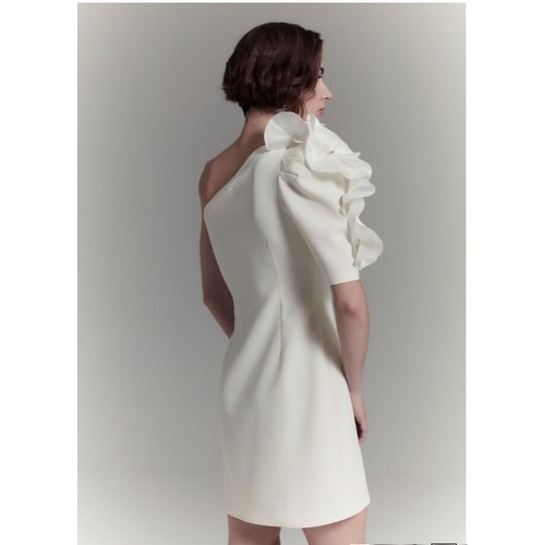 544 - 1 x Rowley Hesselballe Azra one shoulder mini dress in off white luxury crepe  RRP £159 (was origina... 