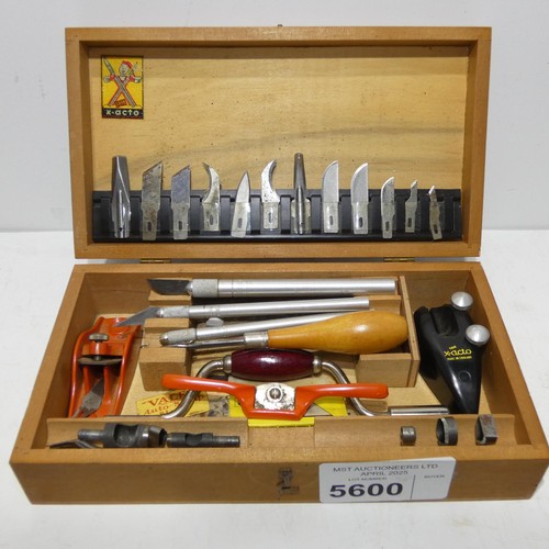 A vintage Trix X-Acto modelling tool set in a wooden box including