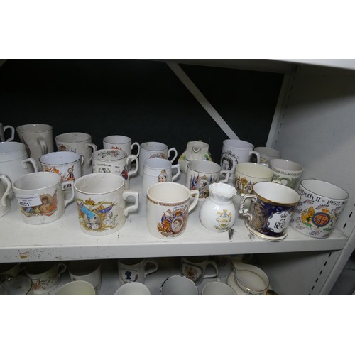 4051 - A large collection of miscellaneous mainly royal commemorative beakers (two shelves)