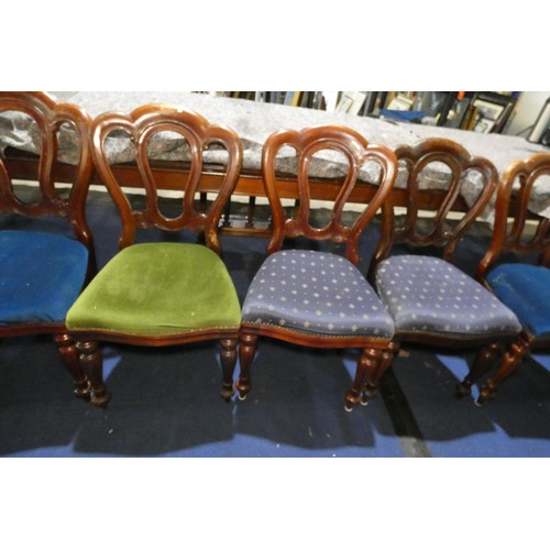 4363 - A set of 12 Victorian mahogany shaped back dining chairs with upholstered seats on fluted and tapere... 