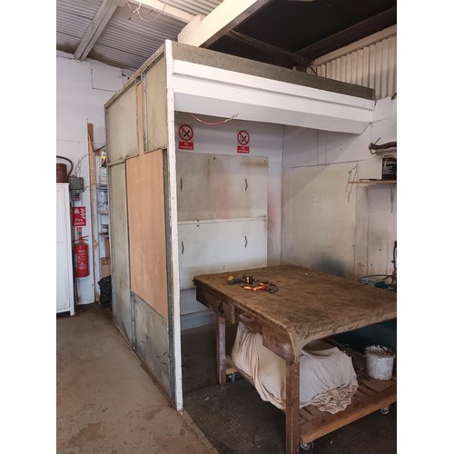 6801 - 1 x large spray booth with fan, lights etc, contents of 2 pallets and 1 stillage which is not includ... 
