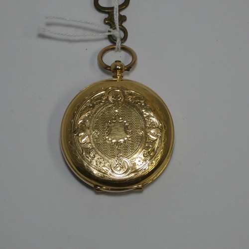 3175 - A ladies small engraved 18 carat gold cased fob watch