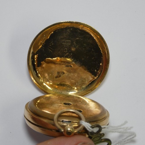 3175 - A ladies small engraved 18 carat gold cased fob watch