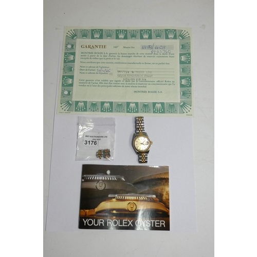 3176 - A 1988 vintage ladies Rolex Oyster Perpetual wristwatch with bracelet and certificate