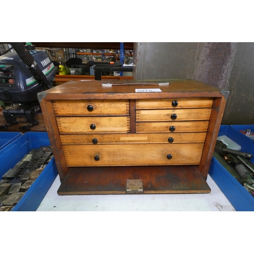 5075 - 1 x precision engineers wooden multidrawer tool cabinet approx 45 x 21 x 29cm high containing a quan... 