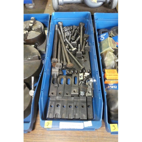 5095 - 1 x blue plastic box containing a quantity of various clamps and clamp bolts