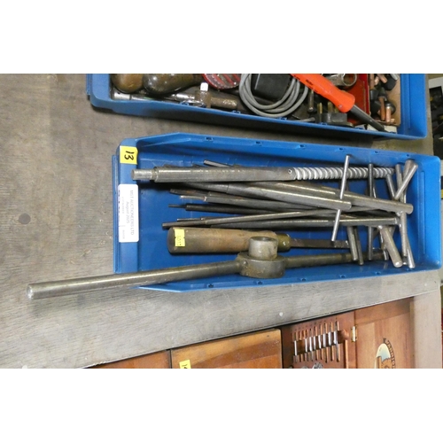 5106 - 1 x blue plastic box containing a quantity of various items including wrenches, a die stock etc