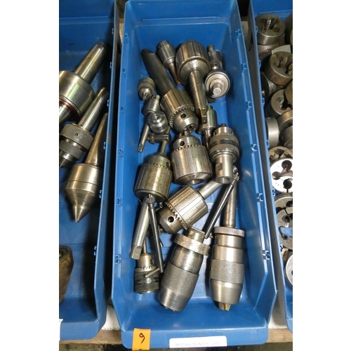 5067 - 1 x blue plastic box containing a quantity of various drill chucks