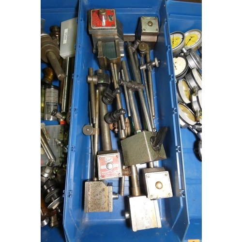 5077 - 1 x blue plastic box containing a quantity of various magnetic stands