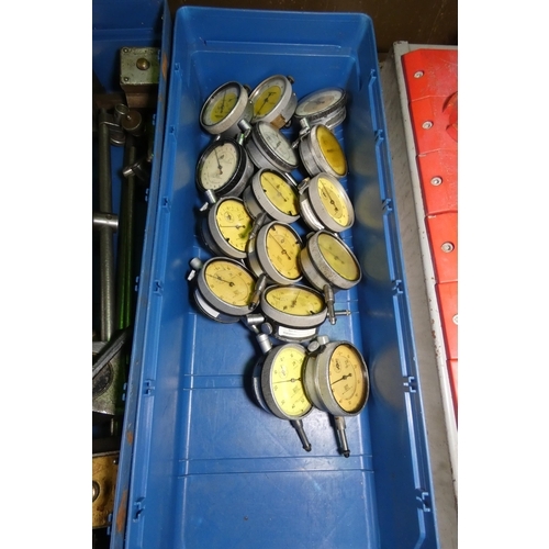 5078 - 1 x blue plastic box containing a quantity of various dial indicator gauges