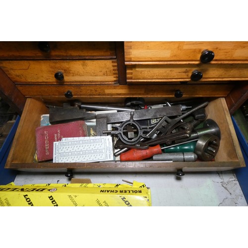 5075 - 1 x precision engineers wooden multidrawer tool cabinet approx 45 x 21 x 29cm high containing a quan... 