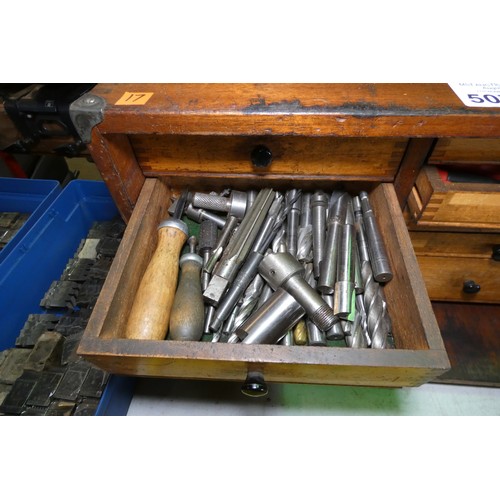 5075 - 1 x precision engineers wooden multidrawer tool cabinet approx 45 x 21 x 29cm high containing a quan... 