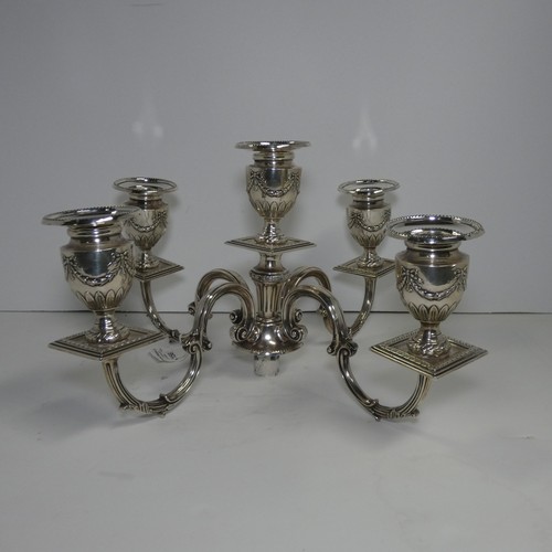 4156 - An Elizabeth 2nd very ornate embossed silver five branch candelabra with a square tapered column & s... 