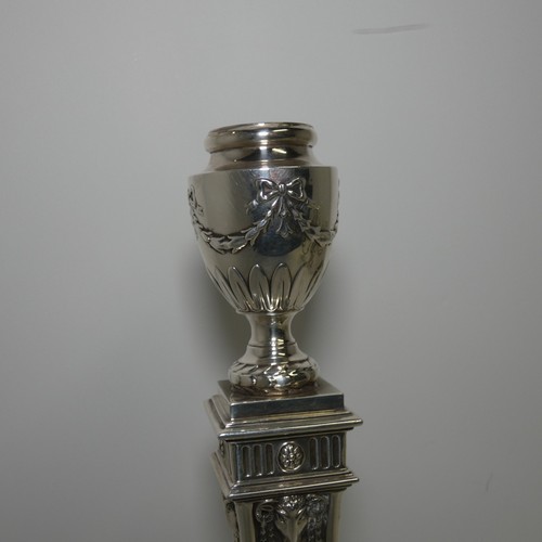 4156 - An Elizabeth 2nd very ornate embossed silver five branch candelabra with a square tapered column & s... 