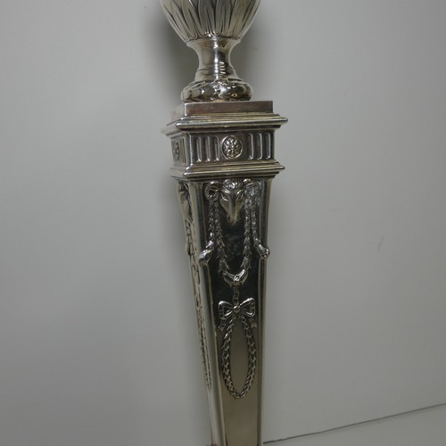 4156 - An Elizabeth 2nd very ornate embossed silver five branch candelabra with a square tapered column & s... 