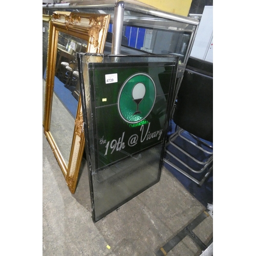 4739 - 1 x Stained glass panel advertising 'The 19th @ Vivary' golf club on a double glazed glass pane that... 