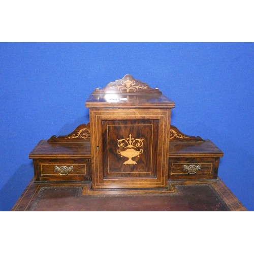 4400 - An Edwardian marquetry inlaid rosewood bonheur-du-jour with leathered writing surface, trinket drawe... 