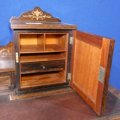 4400 - An Edwardian marquetry inlaid rosewood bonheur-du-jour with leathered writing surface, trinket drawe... 