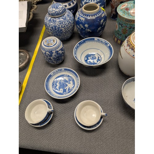 4221 - 2 Imari jars with covers and a quantity of miscellaneous decorative oriental jars and pots etc