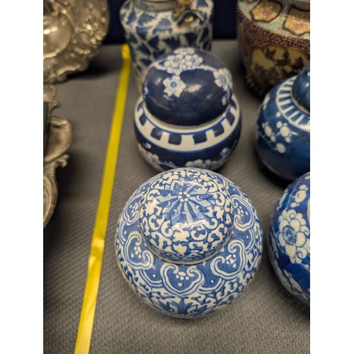 4221 - 2 Imari jars with covers and a quantity of miscellaneous decorative oriental jars and pots etc