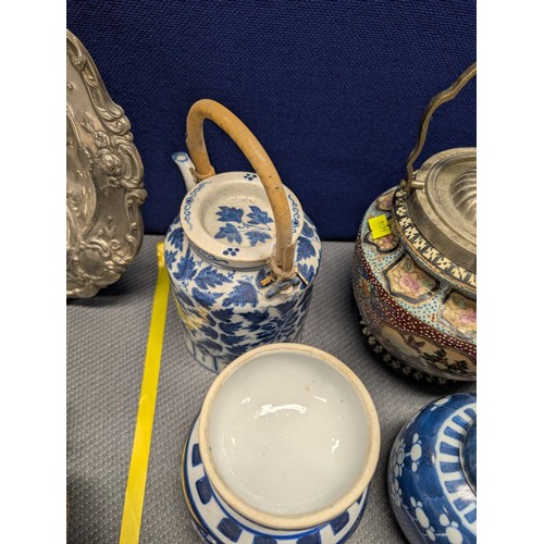 4221 - 2 Imari jars with covers and a quantity of miscellaneous decorative oriental jars and pots etc