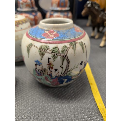 4221 - 2 Imari jars with covers and a quantity of miscellaneous decorative oriental jars and pots etc