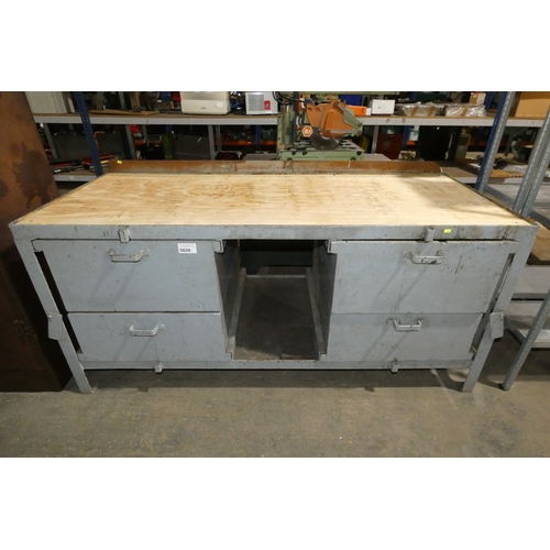 1 x engineers metal framed work bench with wooden top and four drawers ...