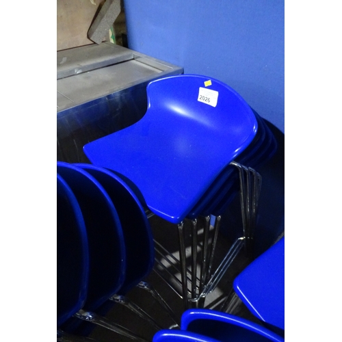 2026 - A set of 4 tall blue plastic metal framed stacking stools