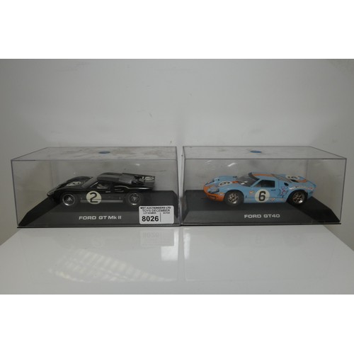 8026 - 2 x Scalextric slot cars - 1 x Ford GT Mk2 and 1 x Ford GT40 1969 C2404