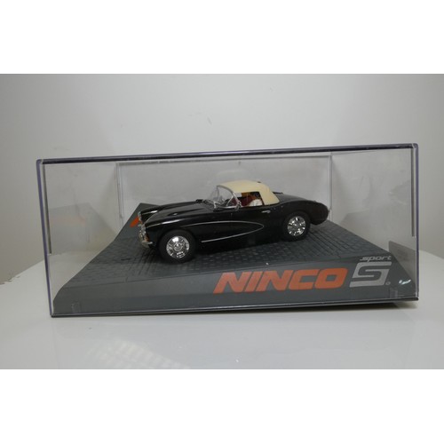 8051 - 2 x Ninco slot cars - 1 x Corvette 1956 50583 and 1 x Jaguar E-Coupe 50620