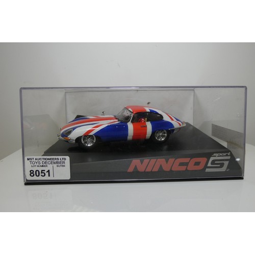 8051 - 2 x Ninco slot cars - 1 x Corvette 1956 50583 and 1 x Jaguar E-Coupe 50620