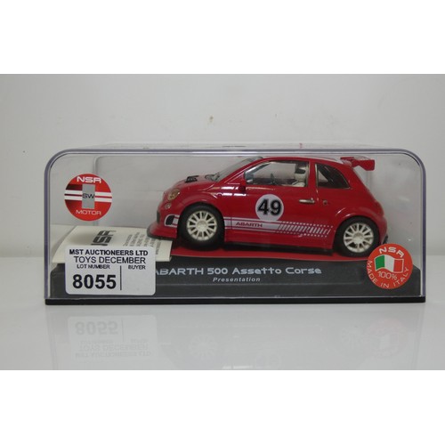 8055 - 2 x NSR slot cars - 1 x Renault Clio R3 and 1 x Abarth 500 Assetto Corse