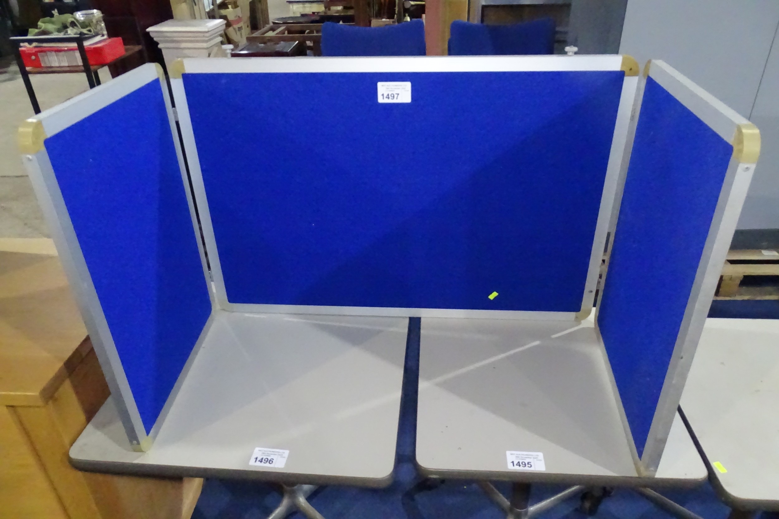 A Nobo blue three panel folding table top display - main panel is ...