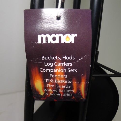 3001A - A Manor Teepee black metal three piece fireside companion set approx 66cm high (unsued) and a Hanah ... 