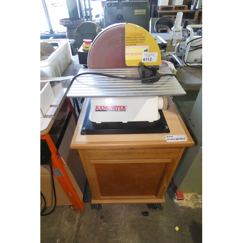 6112 - 1 x Axminster disc sander 240v fitted to a wheeled wooden cabinet
Working When Tested