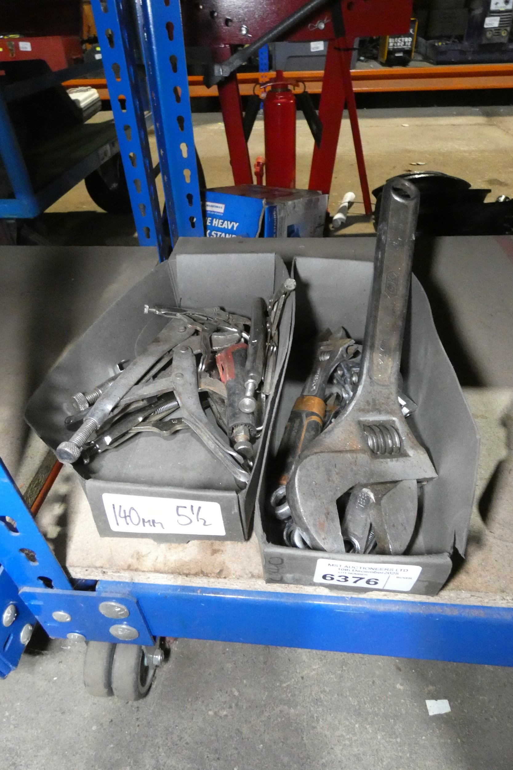 2 boxes containing a quantity of various wrenches and grips