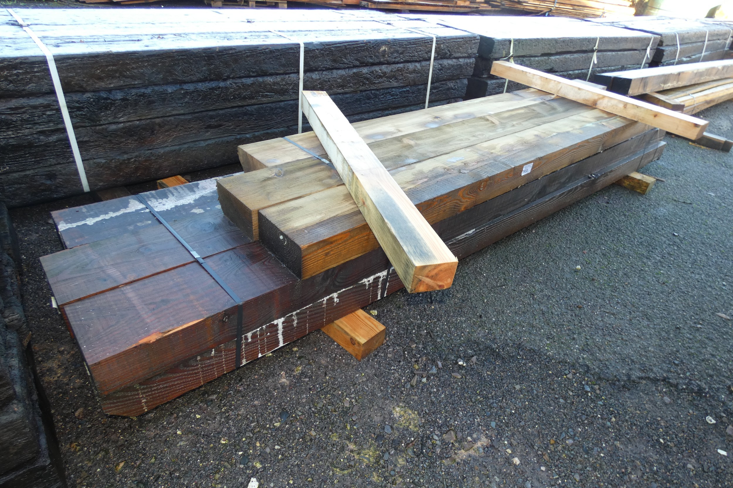 9 x various wooden sleepers each measuring approx 20cm x 10cm, lengths ...